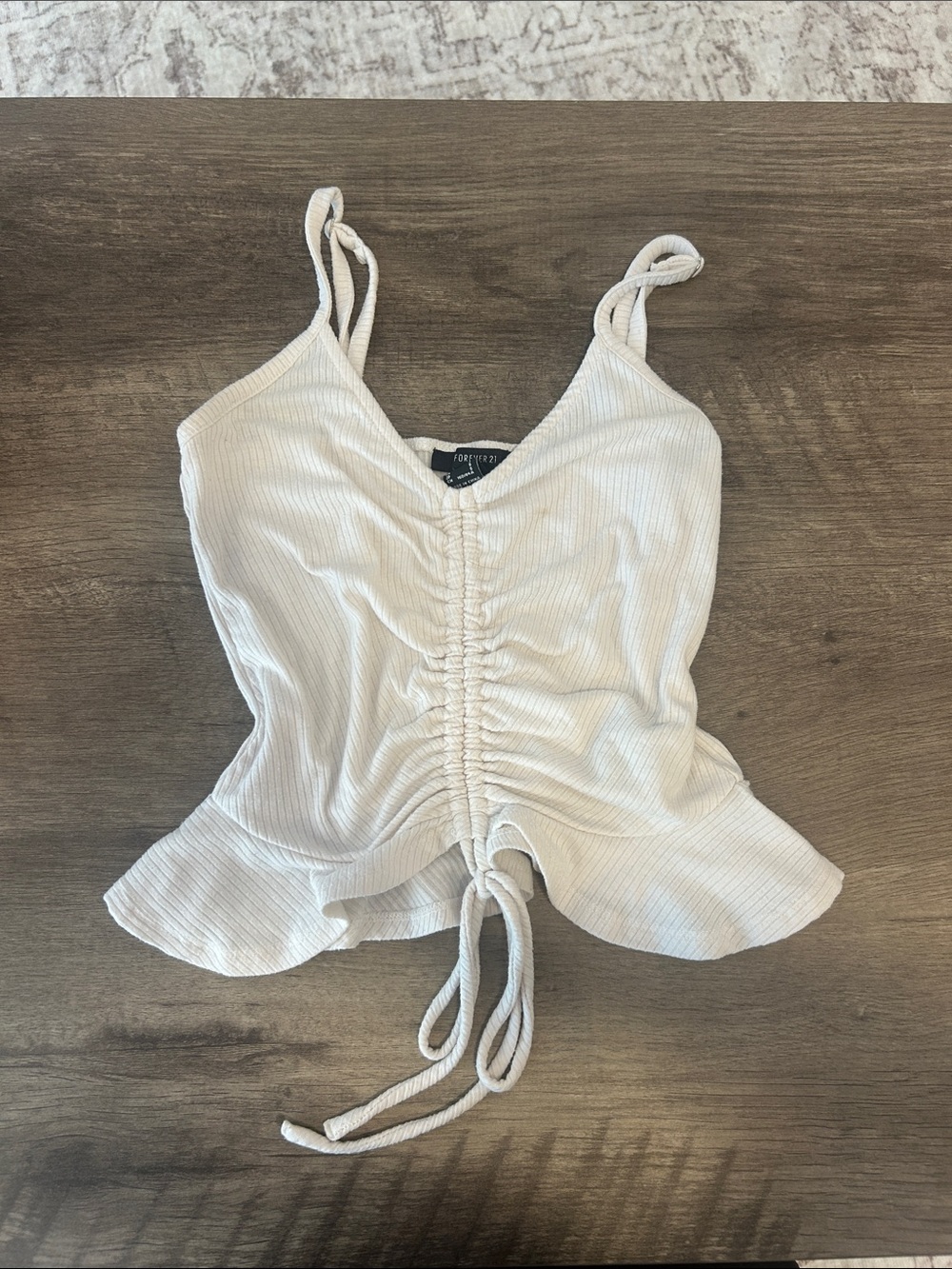 Forever 21 Cream Ribbed Cinch-Waist Tank